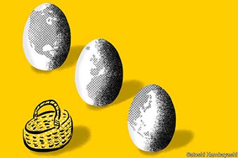 Nest eggs decorated with world maps