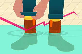 Rolling up one's trousers when ankle-deep in water