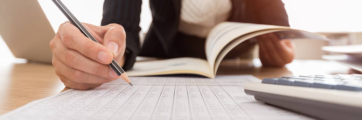 Auditor checking columns of figures
