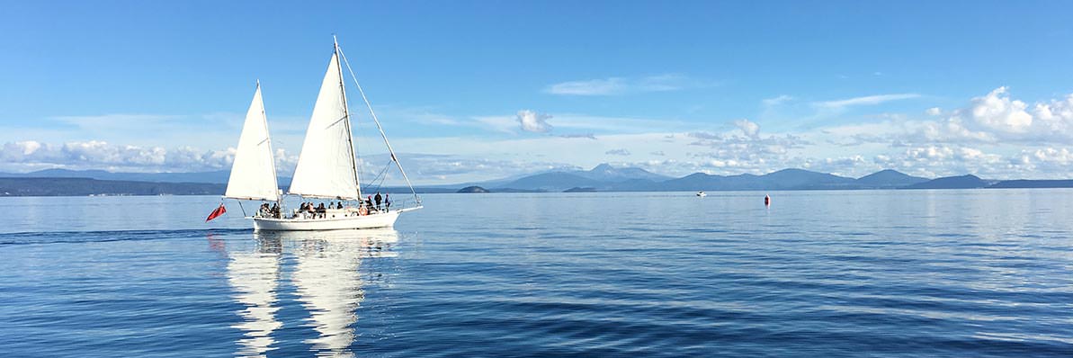 Yacht sailing across Lake Taupo